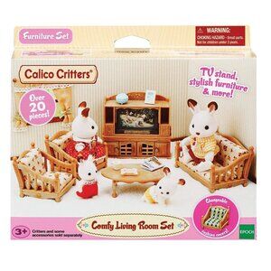 Calico Critters Comfy Living Room Set Toy Dollhouse Furniture & Accessories Set